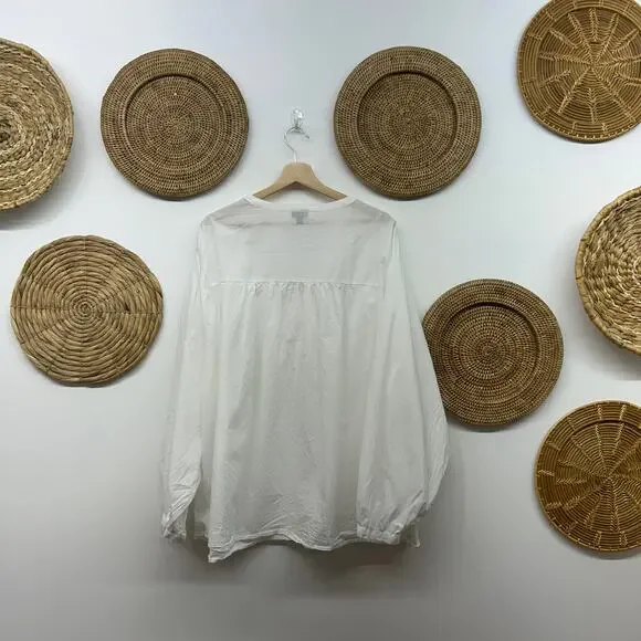 Torrid White Long Sleeve Blouse Top Plus Size 5X Button Henley Lace - Picture 3 of 8